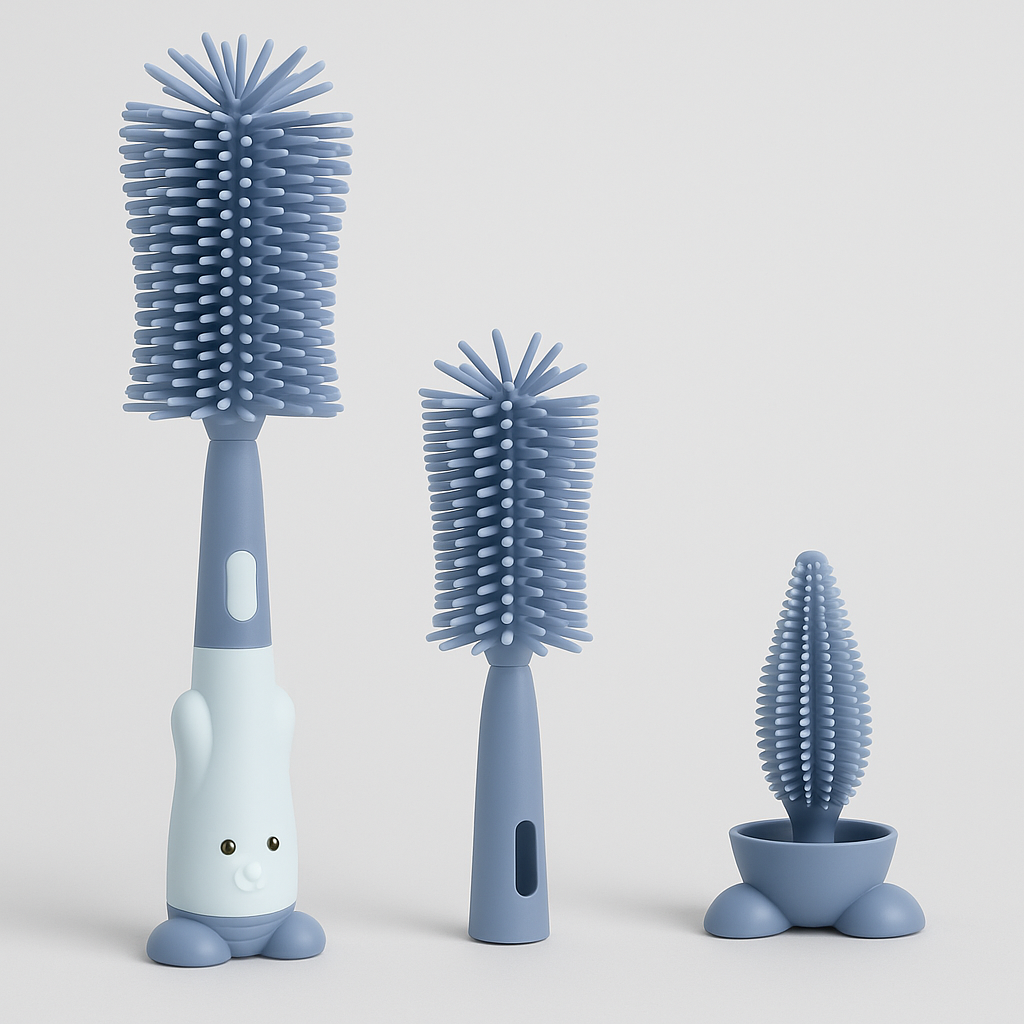 Brosse de Nettoyage Indispensable pour Biberons 3-en-1 en Silicone Alimentaire avec Brosse pour Tétines, Pailles et Tasses