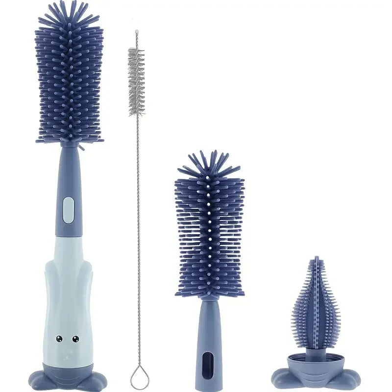 Brosse de Nettoyage Indispensable pour Biberons 3-en-1 en Silicone Alimentaire avec Brosse pour Tétines, Pailles et Tasses