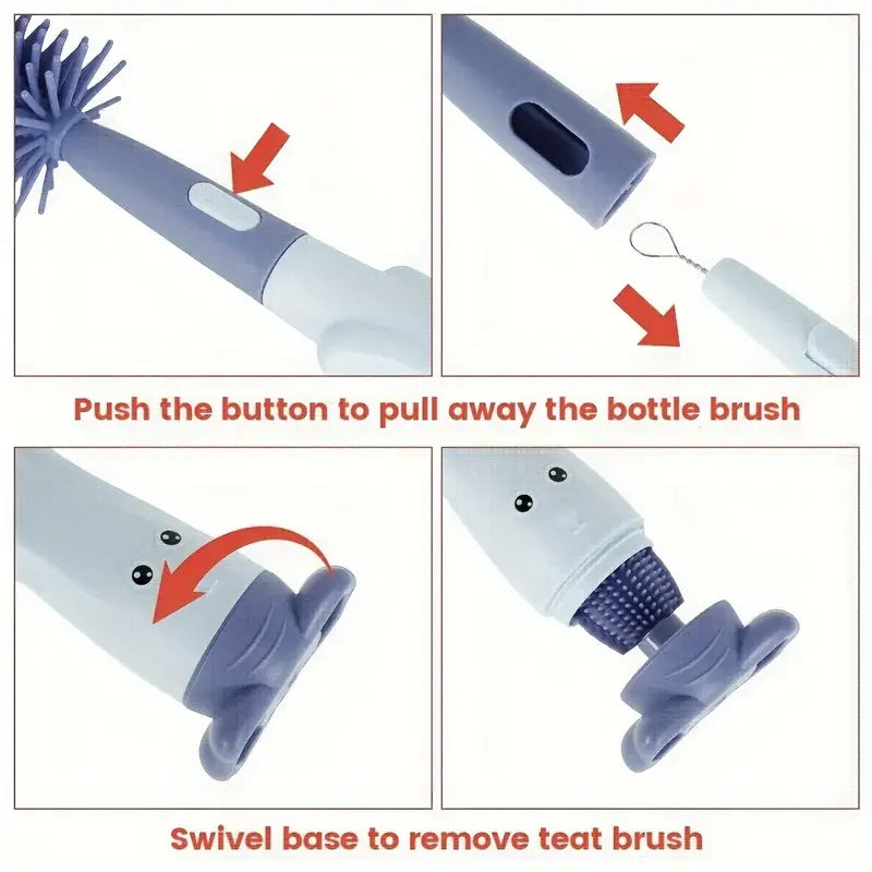 Brosse de Nettoyage Indispensable pour Biberons 3-en-1 en Silicone Alimentaire avec Brosse pour Tétines, Pailles et Tasses